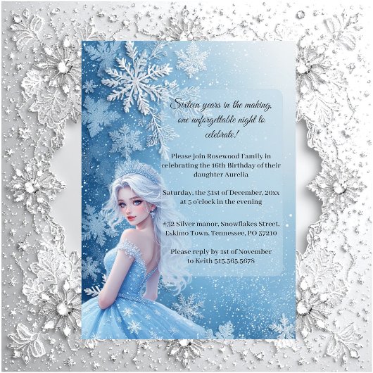 Sweet 16 Eisblauer Silberner Winter Personalisiert Einladung