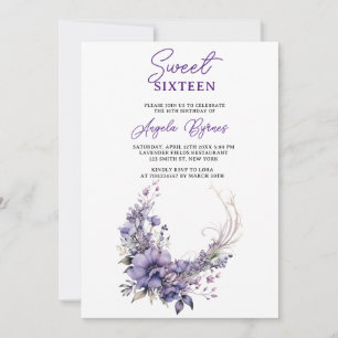 Sweet 16 Elegant Lila Blumenkraut Wasserfarbe Einladung
