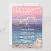 Sweet 16 Elegant Pink Beach Mason Jar String Light Einladung (Vorderseite)