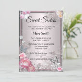 Sweet 16 Elegant Pink Roses Butterfly Geburtstag Einladung (Stehend Vorderseite)