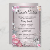 Sweet 16 Elegant Pink Roses Butterfly Geburtstag Einladung (Vorne/Hinten)
