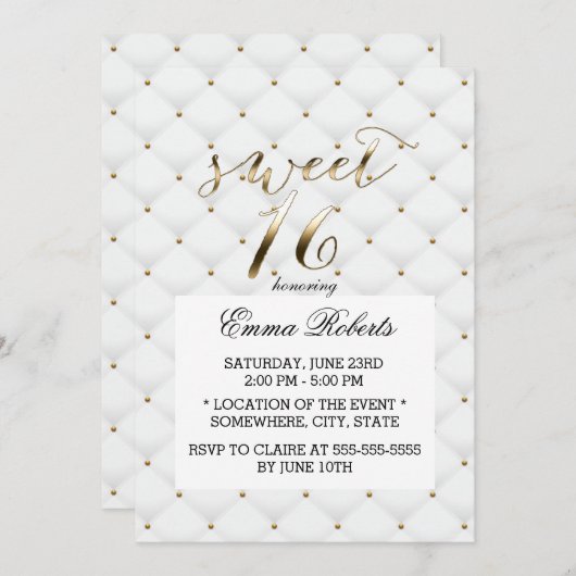 Sweet 16 Elegante Gold & White Quilts Einladung (Vorne/Hinten)