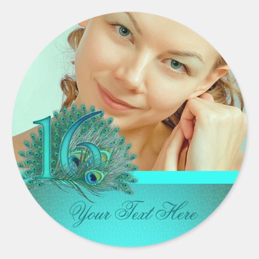 Sweet 16 elegante Pfauenfedervorlage Runder Aufkleber (Vorderseite)