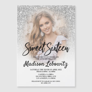 Sweet 16 Elegantes Silber & White Magnetic Einladu Magneteinladung