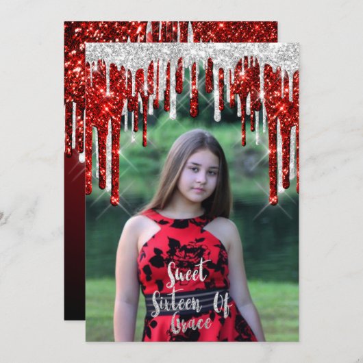 Sweet 16. Elisabeth Birthday Tropfens Foto Einladung (Vorne/Hinten)