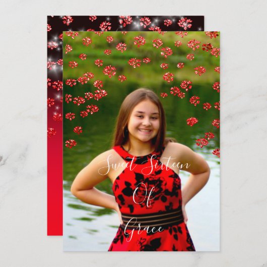 Sweet 16. Elisabeth Red Gray Silver Ombre Foto Einladung (Vorne/Hinten)