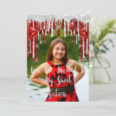 Sweet 16. Elisabeth Red Gray Silver Tropfens Foto Einladung (Stehend Vorderseite)