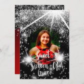 Sweet 16. Elisabeth Red Gray Silver Tropfens Foto Einladung (Vorne/Hinten)