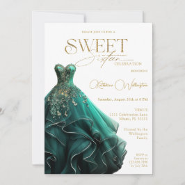 Sweet 16 Emerald Green Dress Gold Einladung