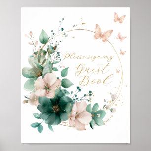 Sweet 16 Emerald Green Floral Guest Book Sign Poster