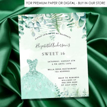 Sweet 16 enchanted forest dress invitation
