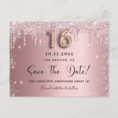 Sweet 16 errötet pink silber Save the Date Ankündigungspostkarte (Vorderseite)