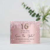 Sweet 16 errötet pink silber Save the Date Ankündigungspostkarte (Stehend Vorderseite)