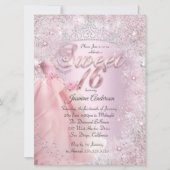 Sweet 16 errötet Pink Winter Wunderland Tiara Einladung (Vorderseite)
