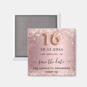 Sweet 16 errötet rosa Glitzer Staub Save the Date Magnet (Vorderseite/Rückseite)