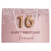 Sweet 16 errötete Glitzer Tropfen monogramm 16. Große Geschenktüte (Rückseite)
