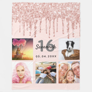 Sweet 16;errötete Rose Gold Glitzer Foto Name Fleecedecke