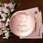 Sweet 16 errush Rose Goldname Tropfen Pappteller<br><div class="desc">Eine Serviette für eine mädchenhafte und glamouröse 16. Geburtstagsfeier. Ein Imitat Rose goldener Hintergrund mit Tropfen,  Farbe Tropfen aussehen. Der Text: Der Name ist in dunklem Rose Gold geschrieben,  mit einem großen,  modernen Schriftsatz. Vorlage für Namen,  Alter 16 und Datum.</div>