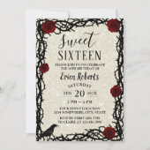 Sweet 16 Fairytale Rote Rose & Thorn Moderner Glit Einladung (Vorderseite)
