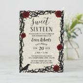 Sweet 16 Fairytale Rote Rose & Thorn Moderner Glit Einladung (Stehend Vorderseite)