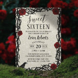 Sweet 16 Fairytale Rote Rose & Thorn Moderner Glit Einladung<br><div class="desc">Sweet 16 Messe Rote Rose & Thorn Moderner Glitzer Geburtstag Einladungen.</div>