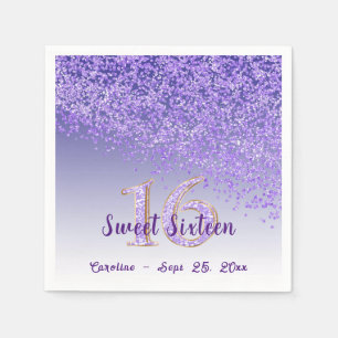 Sweet 16 Fallender Lila Glitzer und Monogramm Serviette