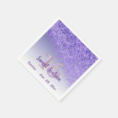 Sweet 16 Fallender Lila Glitzer und Monogramm Serviette (Ecke)