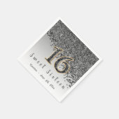 Sweet 16 Falling Black Glitzer & Monogram Serviette (Ecke)