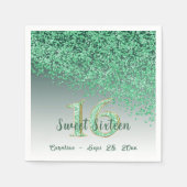 Sweet 16 Falling Green Glitzer & Monogram Serviette (Vorderseite)