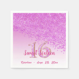 Sweet 16 Falling Pink Glitzer & Monogram Napkins Serviette