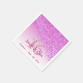 Sweet 16 Falling Pink Glitzer & Monogram Napkins Serviette (Ecke)