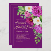 Sweet 16 farbenfrohe Floral Wasserfarbe Lila Einladung (Vorne/Hinten)