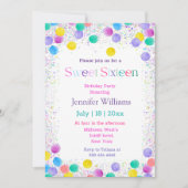 Sweet 16 farbige Regenbogendots Glitzern lustiges  Einladung (Vorderseite)