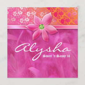 Sweet 16 Feather Boa Lace Floral Pink Einladung