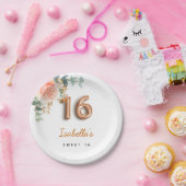 Sweet 16 floral Rose gold eucalyptus monogramm Pappteller (Party)