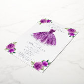 Sweet 16 Floral Wasserfarbe Lila Gown Silver Folieneinladung (Gedreht)