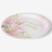 Sweet 16 Floral Watercolor Botanischer Rosa Pappteller (Schrägansicht)