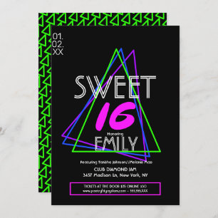 Sweet 16 Flyer Club Thema Geometrische Neon Einladung