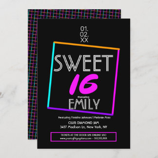 Sweet 16 Flyer Club Thema Geometrische Neon Einladung
