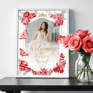 Sweet 16 Foto Begrüßung Schildkröte Rote Blüte Poster