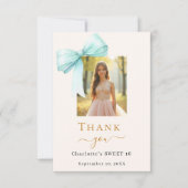 Sweet 16 Foto Bogen aquamarine grüne Creme Dankeskarte (Vorderseite)