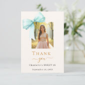 Sweet 16 Foto Bogen aquamarine grüne Creme Dankeskarte (Stehend Vorderseite)