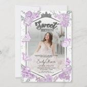 Sweet 16 Foto Einladung Butterfly Lavendel (Vorderseite)