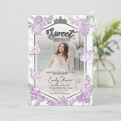 Sweet 16 Foto Einladung Butterfly Lavendel (Stehend Vorderseite)