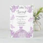 Sweet 16 Foto Einladung Butterfly Lavendel Kleid (Stehend Vorderseite)