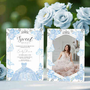 Sweet 16 Foto Einladung   Dusty Blue Dress