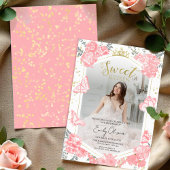 Sweet 16 Foto Einladung Schmetterling Pink Blüte