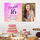 Sweet 16 Foto Groovy Pink Orange Gradient Retro Banner
