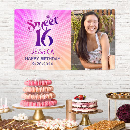 Sweet 16 Foto Groovy Pink Orange Gradient Retro Banner