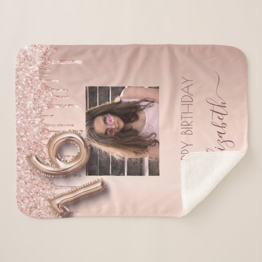 Sweet 16 Foto Rosa Rosa Rosa Gold Glitzer Sherpadecke (Vorderseite (Horizontal))